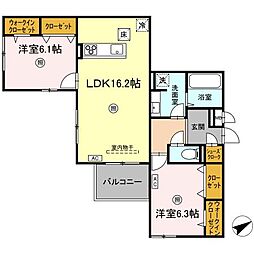 シスネス姫子 1階2LDKの間取り