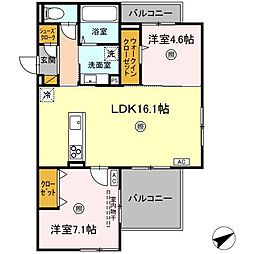 シスネス姫子 2階2LDKの間取り