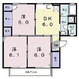 サンワハイツＢ 1階3DKの間取り