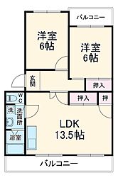 ジュネス和合 4階2LDKの間取り