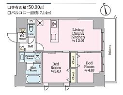 ティモーネグランデ田端ノルド 8階2LDKの間取り
