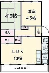 ハピネス緑 2階2LDKの間取り