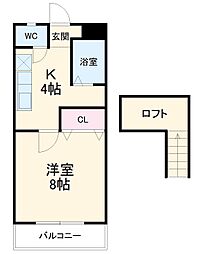 名鉄豊川線 八幡駅 徒歩13分の賃貸アパート 2階1Kの間取り