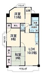 グランデール鶴田 3階3LDKの間取り