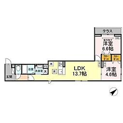 セレスティア江戸川III 102 1階2LDKの間取り