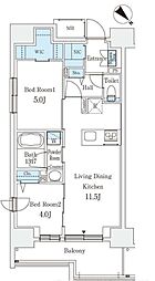 リテラス西日暮里 8階1LDKの間取り