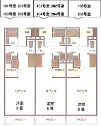スカイパラスIII 1階1Kの間取り