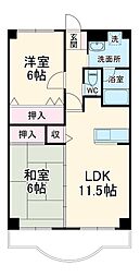 サンライズヒルカワイ 3階2LDKの間取り