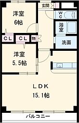 ボヌール 2階2LDKの間取り