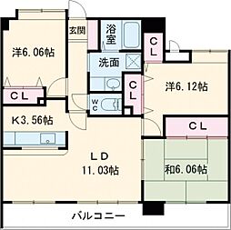 ラフィネ立川 11階3LDKの間取り