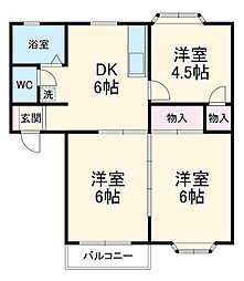 アネックスオガワＢ棟 1階3DKの間取り