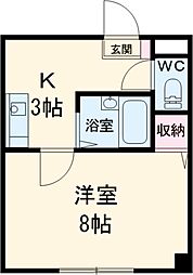 カミングビル 3階1Kの間取り
