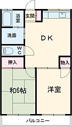 小田急小田原線 柿生駅 徒歩25分の賃貸アパート 1階2DKの間取り