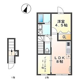 パレス北野 2階1LDKの間取り