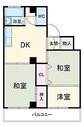 シャトー鴻ノ台 3階3DKの間取り