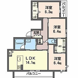 JR東海道本線 豊橋駅 3.1kmの賃貸マンション 2階3LDKの間取り