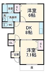 JR東海道本線 三河三谷駅 徒歩15分の賃貸アパート 1階2DKの間取り