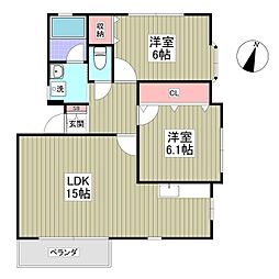 井草ハイツC 2階2LDKの間取り