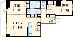クレストコート上野 9階2LDKの間取り