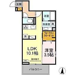 メゾングレイス 2階1LDKの間取り