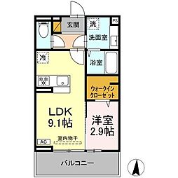 メゾングレイス 3階1LDKの間取り