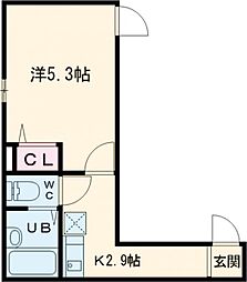 フォルトゥーナ梅島 1階1Kの間取り