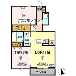 グランディオ　A 1階2LDKの間取り