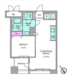 レジディア横濱馬車道 6階1LDKの間取り