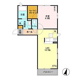 レナフォート　Ａ 1階1LDKの間取り