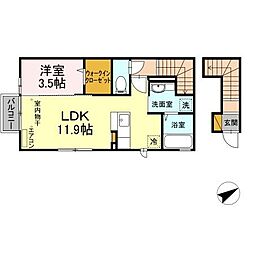 シスモンス 2階1LDKの間取り