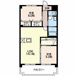 コーポラス田中 3階2LDKの間取り