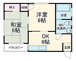 パールハイツ 4階2DKの間取り