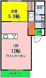 シティハイム加茂 2階1LDKの間取り