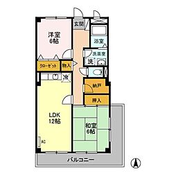 ファミール2000　Ａ 3階2LDKの間取り
