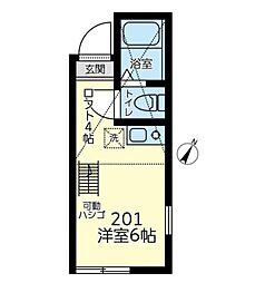 ユナイトANZENブラバス 2階ワンルームの間取り