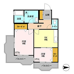 ビラ・フラワーヒル 201 2階2DKの間取り