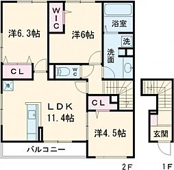 ソレイユ嵯峨野 2階3LDKの間取り