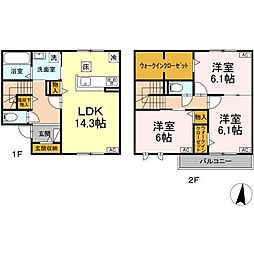 リアンヴェール 1階3LDKの間取り