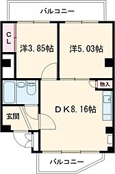 エムアッシュIII 3階2DKの間取り