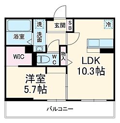 アザレア　A 3階1LDKの間取り