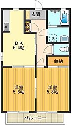 エクセルみねき　Ｃ棟 1階2DKの間取り