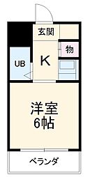 ラトゥール豊 6階ワンルームの間取り