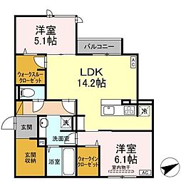 D’s LIEN (ディーズリアン)　C 2階2LDKの間取り