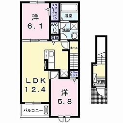 ラピス　リジェール 2階2LDKの間取り