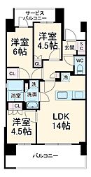 プレサンス名駅南ブリエ 9階3LDKの間取り