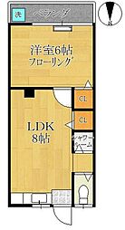コーポラス二光 3階1LDKの間取り