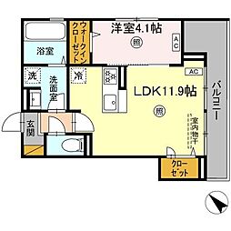 レ・セーナ八幡 201 2階1LDKの間取り