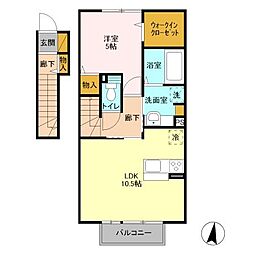 アクアパーム　Ｅ 2階1LDKの間取り