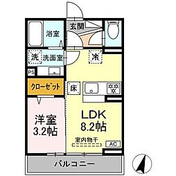 ヴィラクレストVI 2階1LDKの間取り