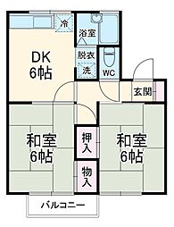 ドミールバン 2階2DKの間取り